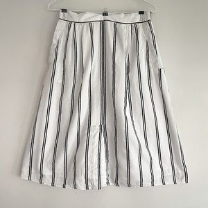 Mango Midi A-Line Skirt with Slit at The Front  White And Black Stripes M Women